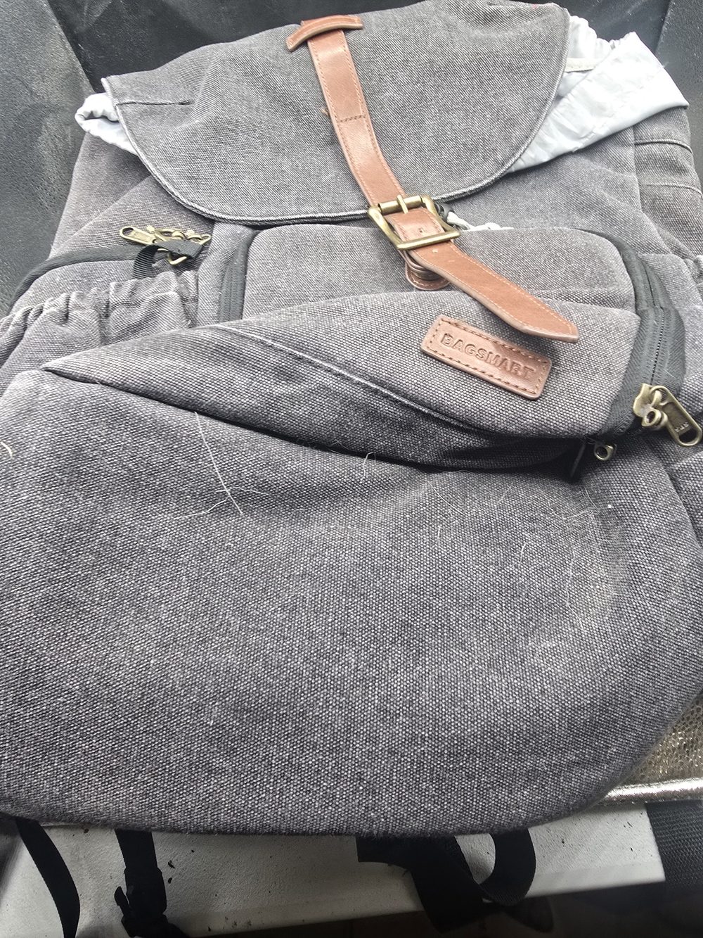 Gray Canvas Backpack with Brown Trim - Men's Everyday Pack 20h and 17w Dimension
